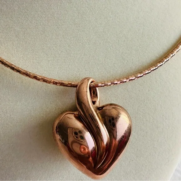 Rose Gold Vermeil 925 Omega Necklace with Heart Pendant - Picture 14 of 15